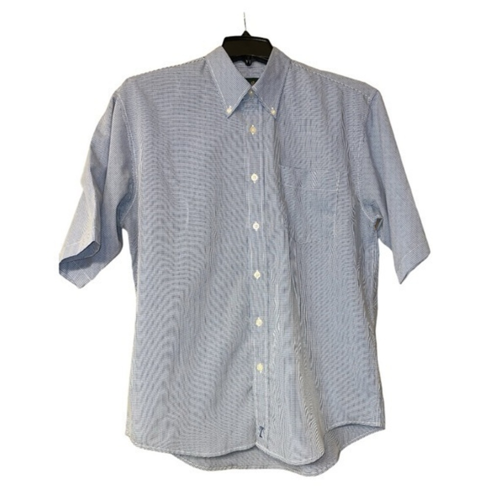Palm Beach Mens Gingham‎ Short Sleeve Casual Button Down Shirt Large Blue White